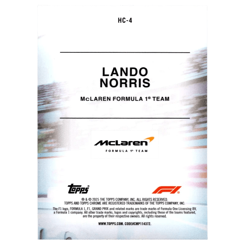 2025 F1 Topps Chrome Lando Norris #HC-4 Helmet Collection Trading Card Topps