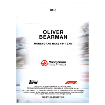 2025 F1 Topps Chrome Oliver Bearman HC - 8 Helmet Collection