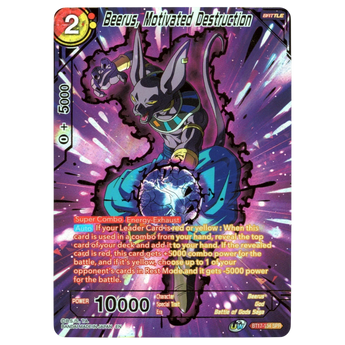 God Grade Beerus Motivated Destruction BT17-134 SPR Dragon Ball Super card with purple aura and energy blast art