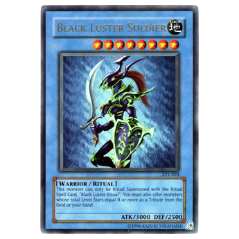 God Grade Black Luster Soldier SYE-024 Ultra Rare Yu-Gi-Oh trading card with warrior ritual artwork