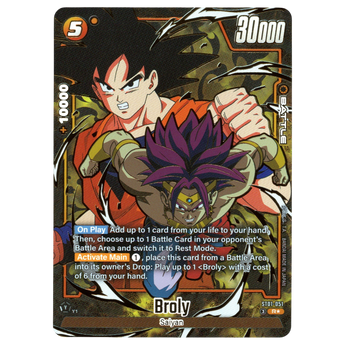 God Grade Broly ST01-051 R Alternate Art trading card from Dragon Ball Super Fusion World featuring Goku and Broly
