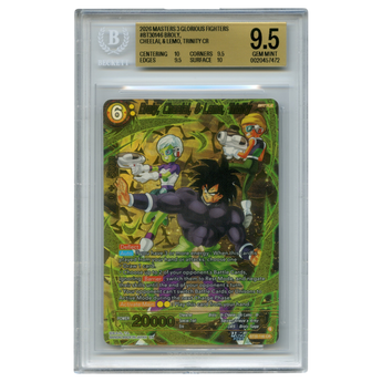 God Grade BGS 9.5 graded Dragon Ball Super Masters Broly Cheelai and Lemo Trinity Concept Rare card in plastic slab