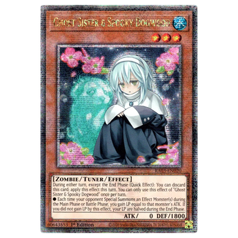 God Grade Ghost Sister & Spooky Dogwood Quarter Century Secret Rare Yu-Gi-Oh card with holographic foil finish.