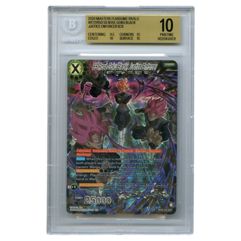 God Grade BGS 10 Pristine SS Rosé Goku Black Justice Enforcer Secret Rare Dragon Ball Super card in a protective slab.