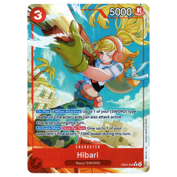God Grade Hibari Alternate Art EB03-008 R One Piece card featuring a dynamic illustration of the character