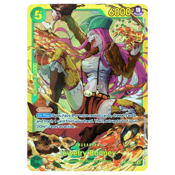 God Grade Jewelry Bonney OP12-118 SEC Secret Rare card from One Piece Legacy of the Master set in near mint condition