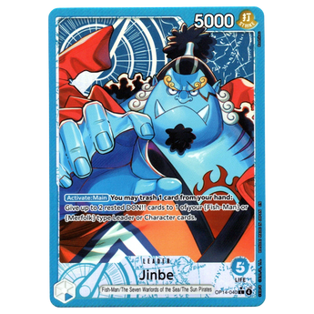 God Grade Jinbe Alternate Art OP14-040 Leader card from One Piece Card Game featuring blue character illustration