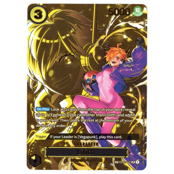 God Grade Lilith SP OP07-111 SR Super Rare One Piece card featuring a vibrant pink-suited character in gold foil
