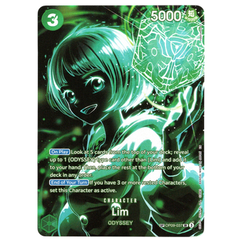 God Grade Lim SP OP09-037 SR Super Rare One Piece card featuring a glowing green character illustration