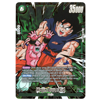 God Grade Dragon Ball Super Fusion World Majin Buu Kid alternate art trading card featuring Goku in battle