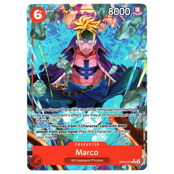 God Grade Marco Alternate Art OP16-014 Rare One Piece card featuring dynamic blue energy and character illustration
