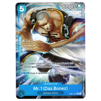 God Grade One Piece Card Game Mr. 1 Daz.Bonez EB01-027 R alternate art character card with blue and black design