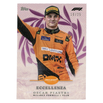 God Grade 2024 Topps Eccellenza F1 Oscar Piastri Trionfo Purple Parallel trading card, numbered 18/25