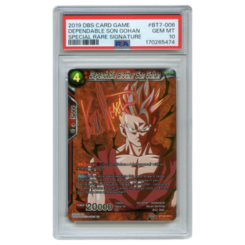 God Grade PSA 10 graded Son Gohan signature card from Dragon Ball Super Masters Assault of the Saiyans set