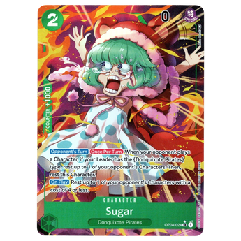 God Grade Sugar Alternate Art OP04-024 SR One Piece trading card featuring green-haired character in dynamic pose
