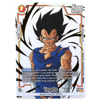 God Grade Vegeta Alternate Art Dragon Ball Super Fusion World card FB09-092 featuring battle-damaged Vegeta