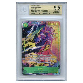 God Grade BGS 9.5 graded Japanese Yamato Parallel Secret Rare One Piece card from Romance Dawn set in protective slab