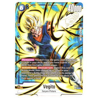 God Grade Vegito (Alternate Art) FB04-130 SCR☆ Saiyan/Potara card from Dragon Ball Super Fusion World.