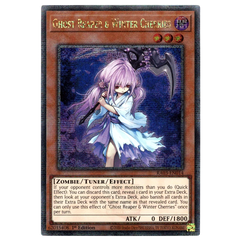 Ghost Reaper & Winter Cherries RA03-EN014 Quarter Century Secret Rare – God Grade