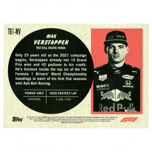 2021 F1 Topps Chrome Max Verstappen #T61-MV 1961 Topps Sports Cars Trading Card Topps