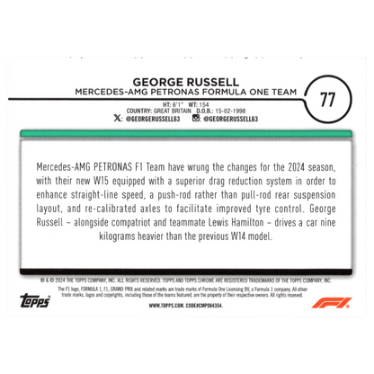 2024 F1 Topps Chrome ジョージ・ラッセル #77 パープル チェッカー