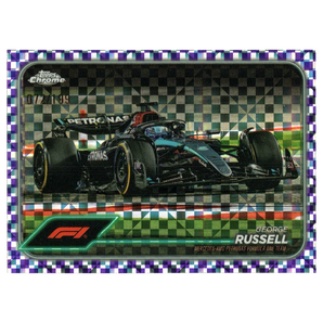 2024 F1 Topps Chrome George Russell #77 Purple Checker Flag 072/199 Trading Card Topps