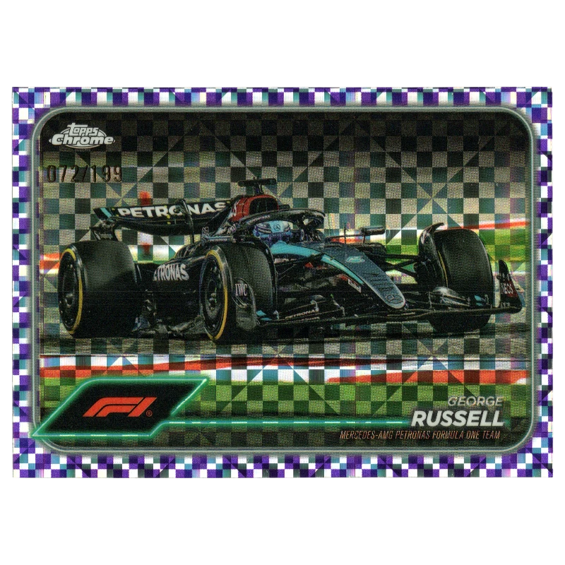2024 F1 Topps Chrome George Russell #77 Purple Checker Flag 072/199 Trading Card Topps