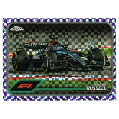 2024 F1 Topps Chrome George Russell #77 Purple Checker Flag 072/199 Trading Card Topps