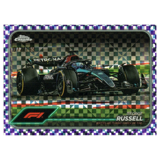 2024 F1 Topps Chrome George Russell #77 Purple Checker Flag 072/199 Trading Card Topps