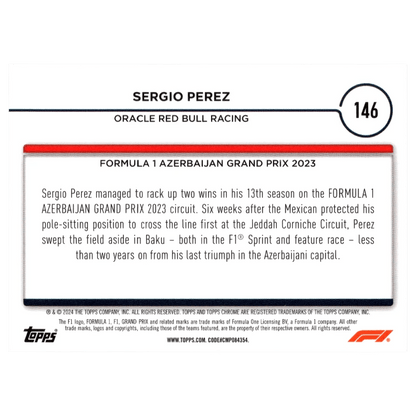 2024 F1 Topps Chrome Sergio Perez 146 Black 1/1 Trading Card Topps