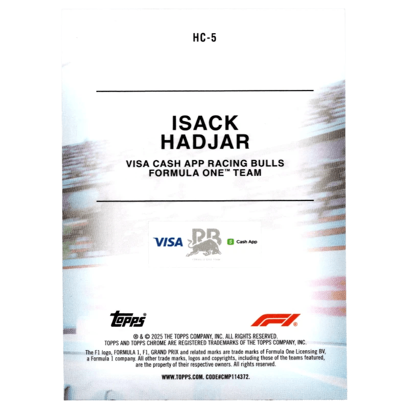 2025 F1 Topps Chrome Isack Hadjar #HC-5 Helmet Collection Trading Card Topps