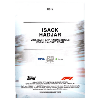 2025 F1 Topps Chrome Isack Hadjar HC - 5 Helmet Collection