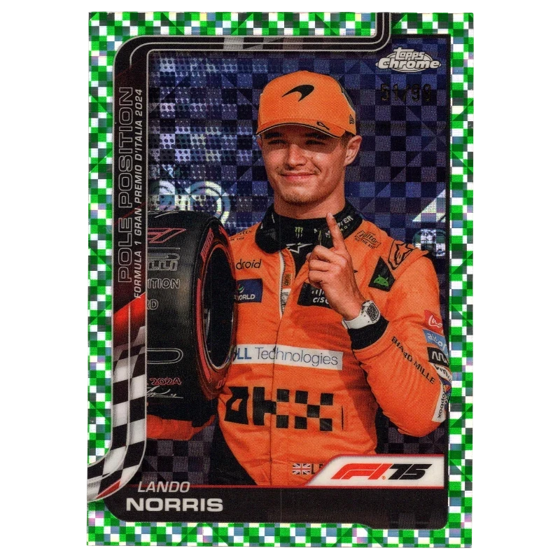 2025 F1 Topps Chrome Lando Norris #120 Green Checker Flag Refractor 51/99 Trading Card Topps