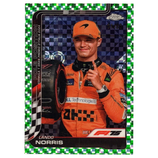 2025 F1 Topps Chrome Lando Norris #120 Green Checker Flag Refractor 51/99 Trading Card Topps