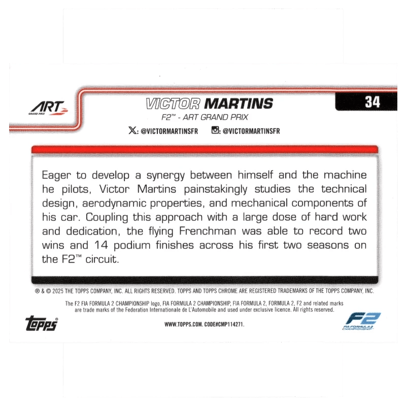 2025 F1 Topps Chrome Logofractor Victor Martins #34 Gold Refractor 25/50 Trading Card Topps