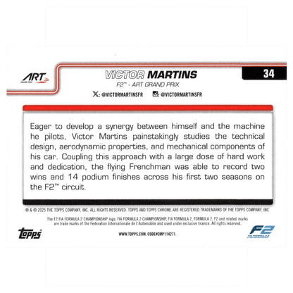 2025 F1 Topps Chrome Logofractor Victor Martins #34 Gold Refractor 25/50 Trading Card Topps