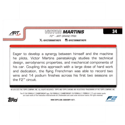 2025 F1 Topps Chrome Logofractor Victor Martins #34 Gold Refractor 25/50 Trading Card Topps