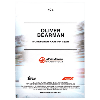 2025 F1 Topps Chrome Oliver Bearman #HC-8 Helmet Collection Trading Card Topps