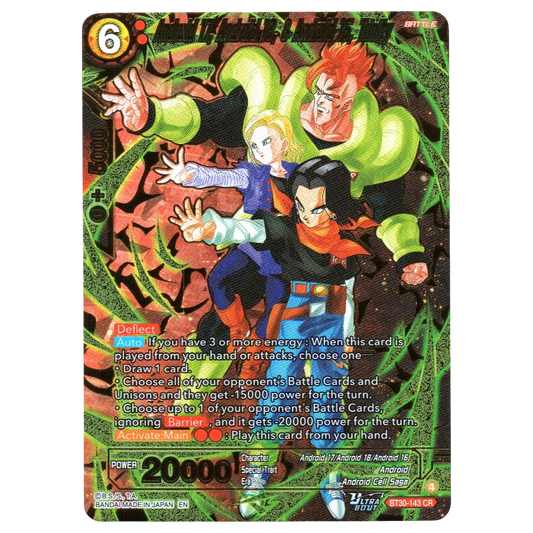 Android 17, Android 18, & Android 16, Trinity BT30-143 CR Trading Card Bandai