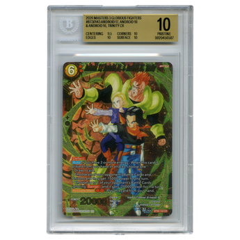 God Grade BGS 10 graded Dragon Ball Super Masters Android 17, 18, and 16 Trinity Concept Rare card in a slab