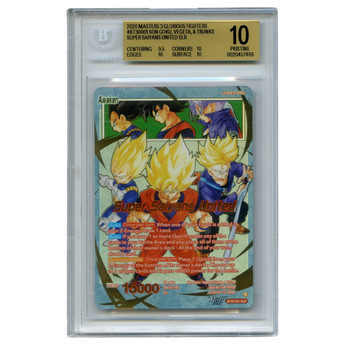 God Grade BGS 10 Pristine graded Dragon Ball Super Masters Super Saiyans United BT30-001 SLR trading card in slab