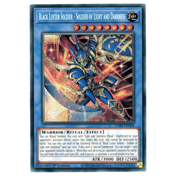 God Grade Black Luster Soldier - Soldier of Light and Darkness Secret Rare Yu-Gi-Oh card in near mint condition