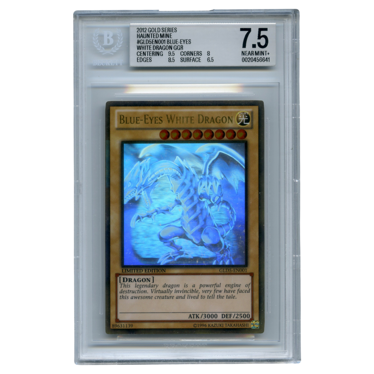 [BGS 7.5] Blue-Eyes White Dragon GLD5-EN001 Ghost/Gold Rare Trading Card Konami