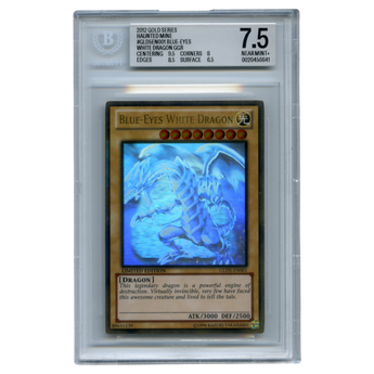 God Grade BGS 7.5 graded Blue-Eyes White Dragon Ghost Gold Rare Yu-Gi-Oh card in a protective plastic slab