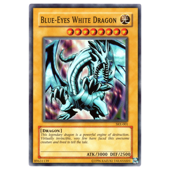 God Grade Blue-Eyes White Dragon SKE-001 Super Rare Yu-Gi-Oh trading card featuring iconic dragon artwork