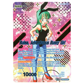 God Grade Bulma Adventurous Bunny Girl BT30-016 SLR Dragon Ball Super card with pink holographic background