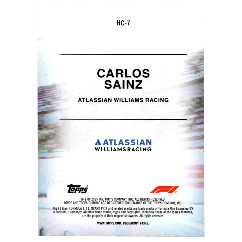 2025 Topps Chrome F1 Carlos Sainz Helmet Collection HC-7 Trading Card Topps