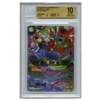 God Grade BGS 10 graded Cell Max Key to Fury Dragon Ball Super card in a protective slab with pristine rating