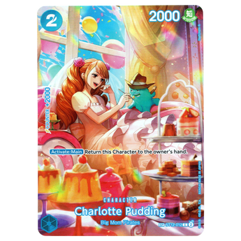God Grade Charlotte Flampe SP Rare One Piece trading card featuring Charlotte Pudding in a tea party setting