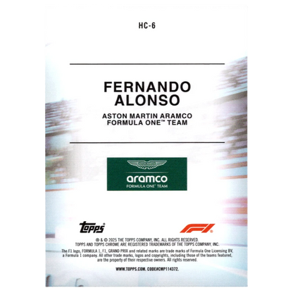 2025 Topps Chrome F1 Fernando Alonso Helmet Collection HC-6 Trading Card Topps
